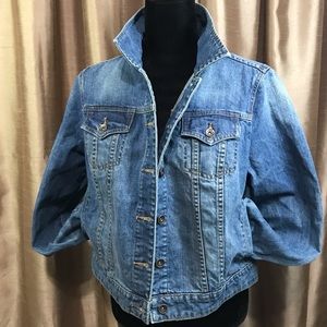 Stylus Women’s Denim Blue Jean Jacket Dark Wash Pockets Collar Large [c c]